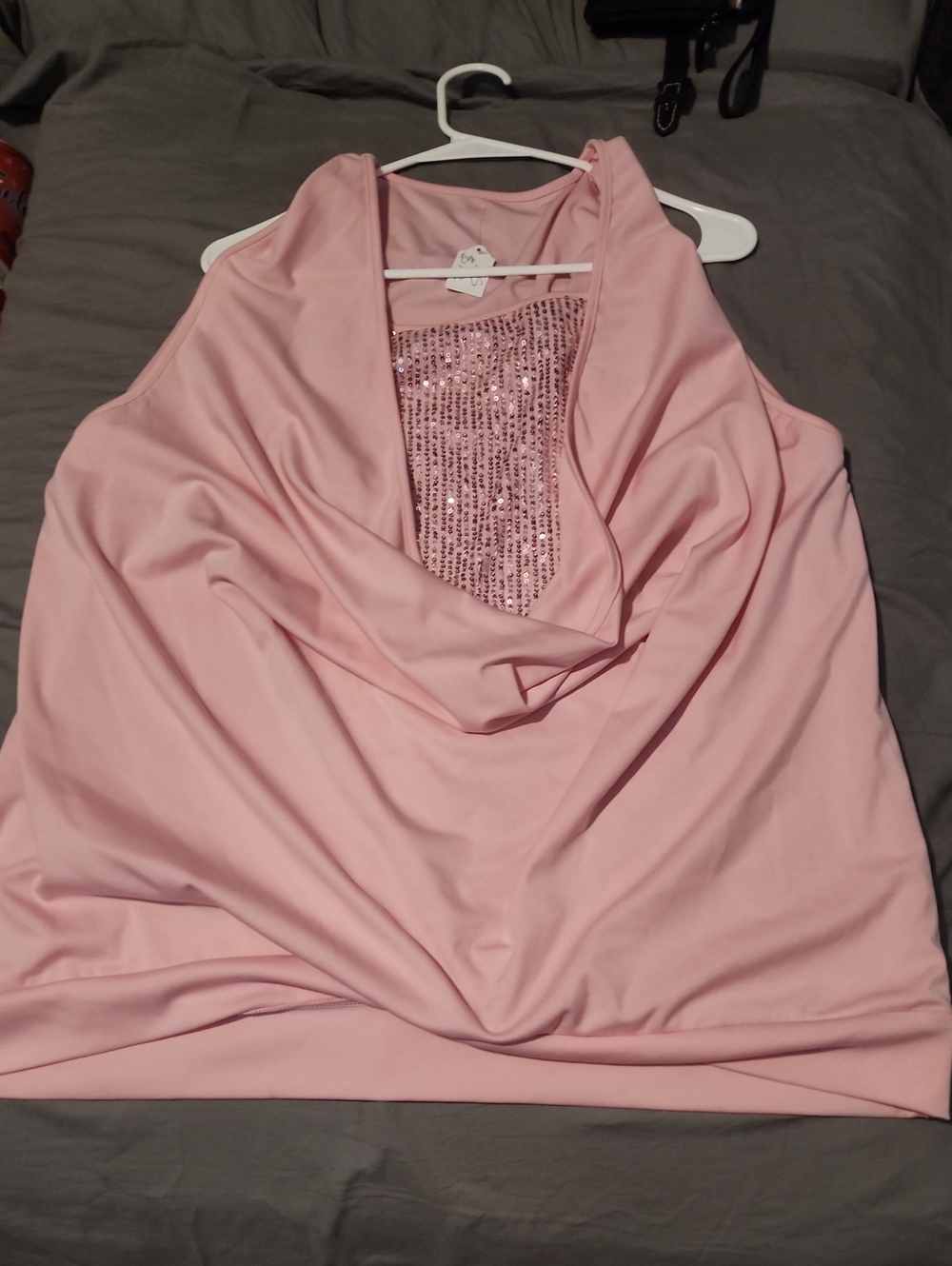 Pink Sequin Cowl Neck Women’s Top